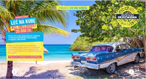 The 2023 design: the main prize slider with a Cuban beach and a classic car