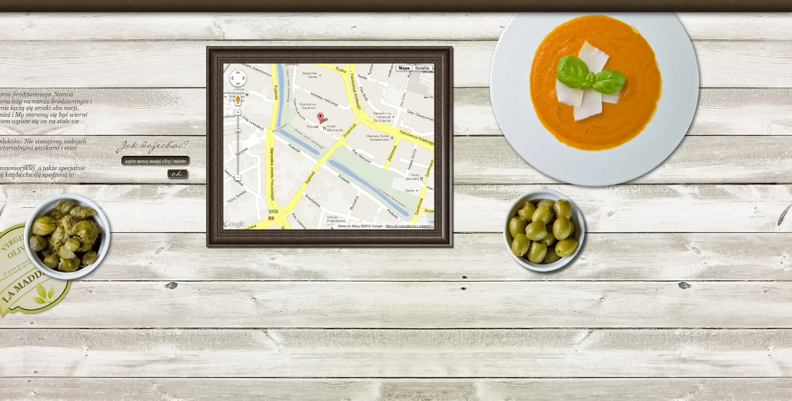 The table, part three: olives, olive oil, the map with directions and a bowl of soup
