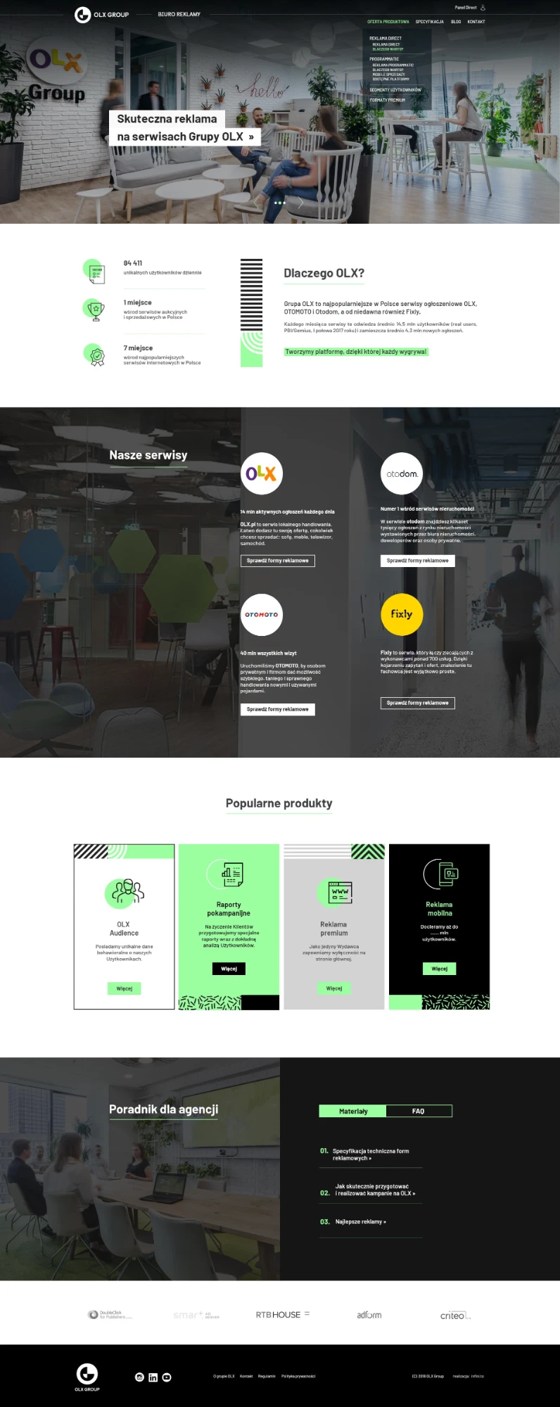 The reklama.olx.pl homepage design from 2018